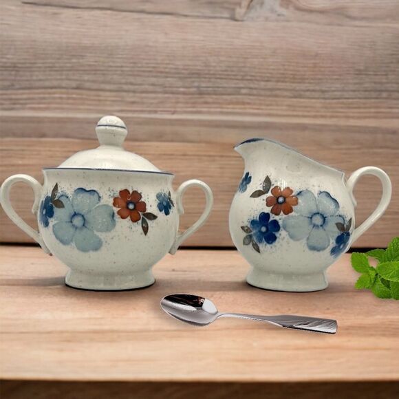 Vintage Versatone I by Noritake “Glimmer” Footed Creamer Sugar with Lid Set - Picture 1 of 16